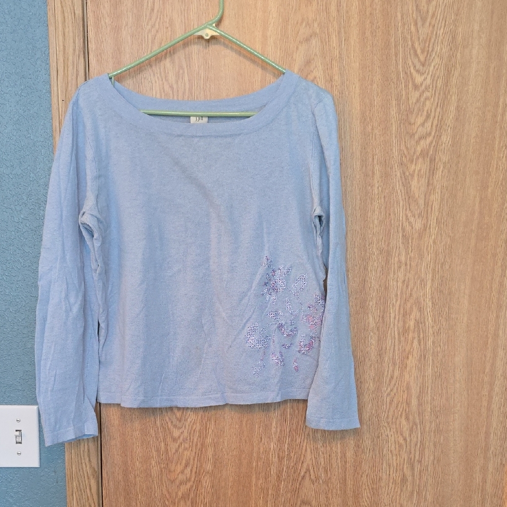 J. Jill Blue Linen Blend Top
